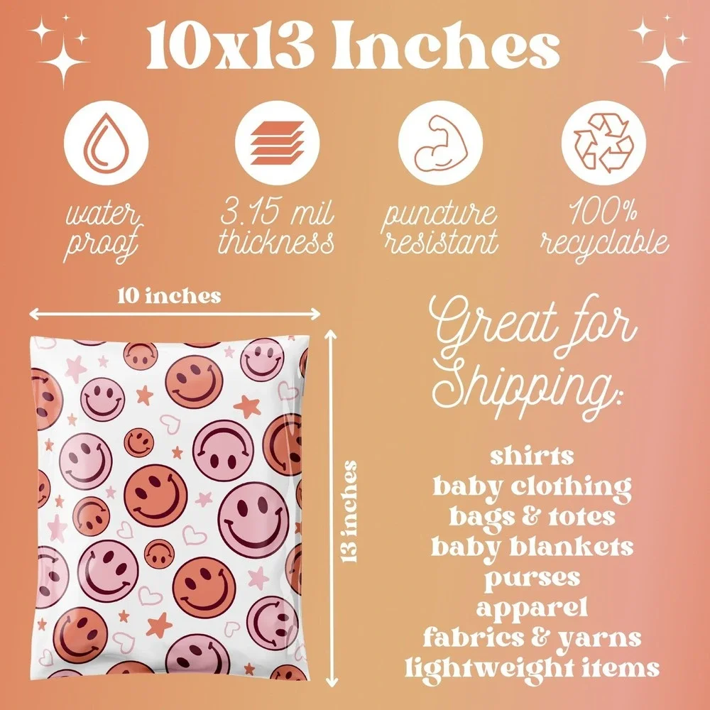 Pink Smiley Face Poly Mailers 10x13 Inch 100 Pack Shipping Supplies Happy Face